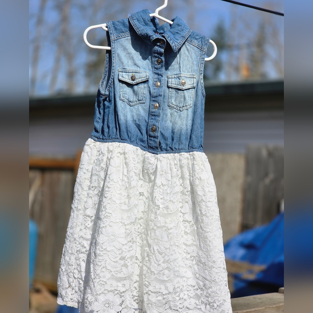lilt Denim Bodice White Lace Skirt Dress